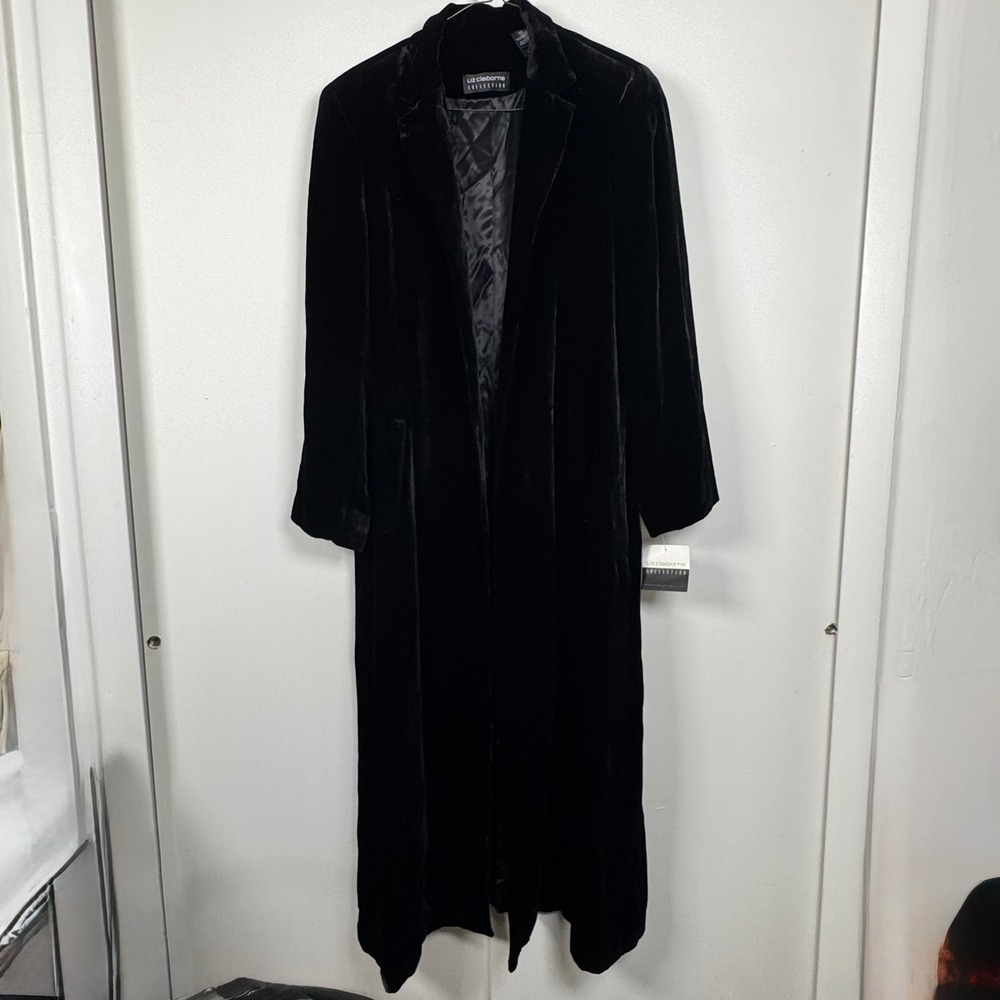 Liz Claiborne Collection Black Silk Blend Velvet Duster Coat 20960037 B NWT 10